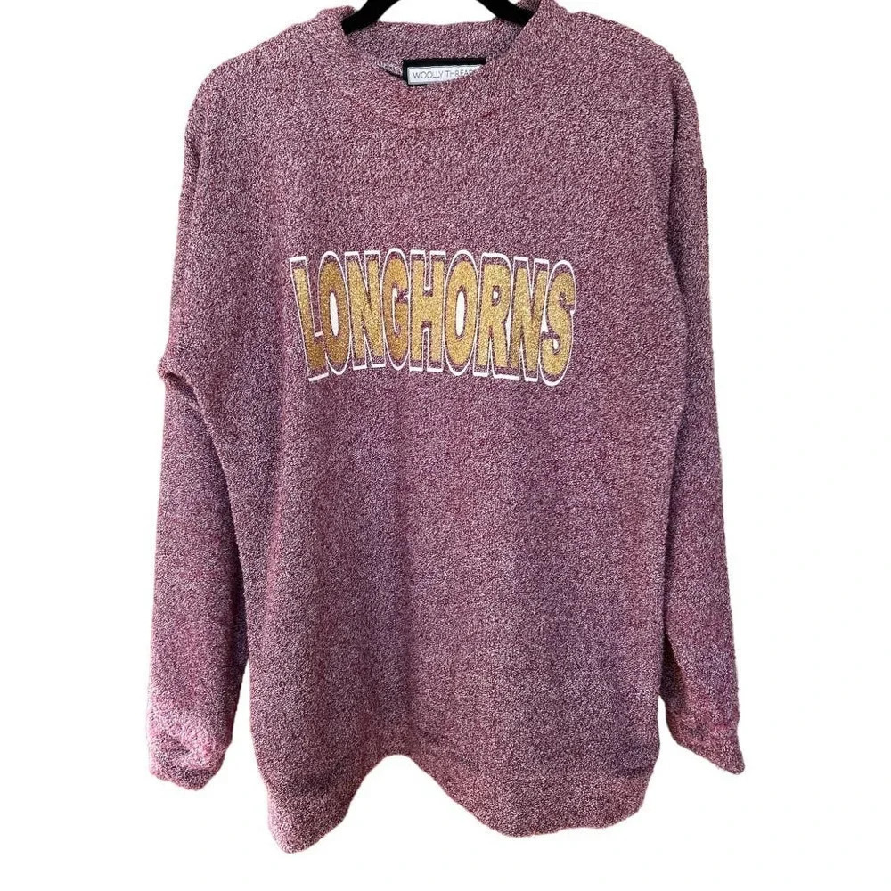 Wooly Threads Heather Scarlet Texas Longhorns Glitter Long Sleeve Pullover Sz L